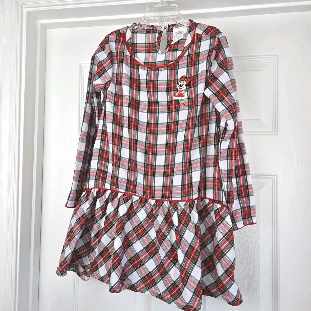 Disney Parks Girls Minnie Mouse Holiday‎ Plaid Nightgown Pajamas Size 5/6
